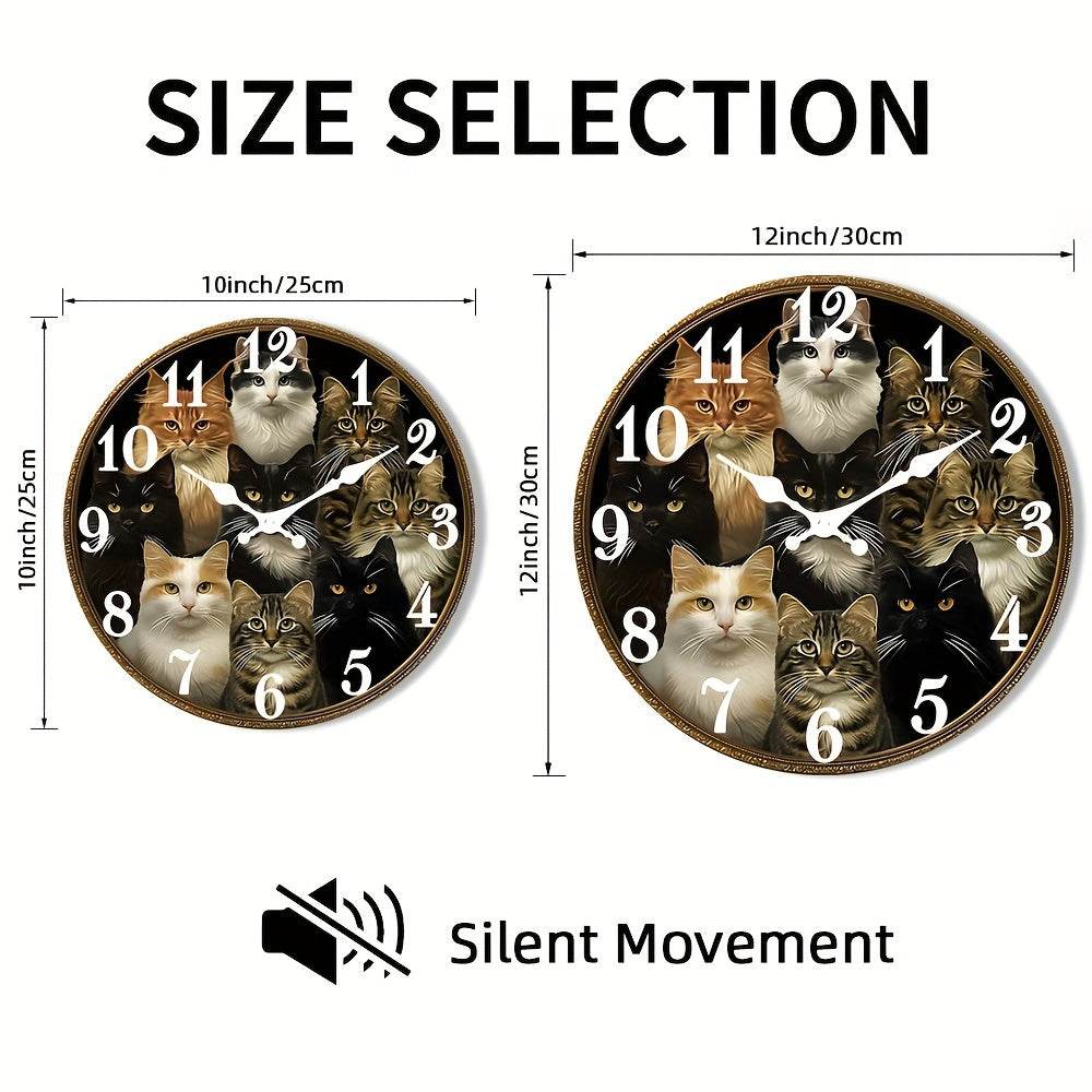 Charming CatThemed Rustic Wooden Wall Clock Battery Operated - Montero Milan