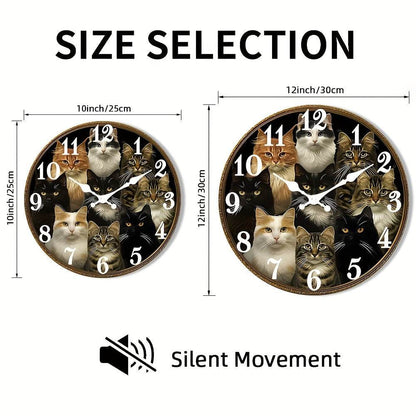 Charming CatThemed Rustic Wooden Wall Clock Battery Operated - Montero Milan