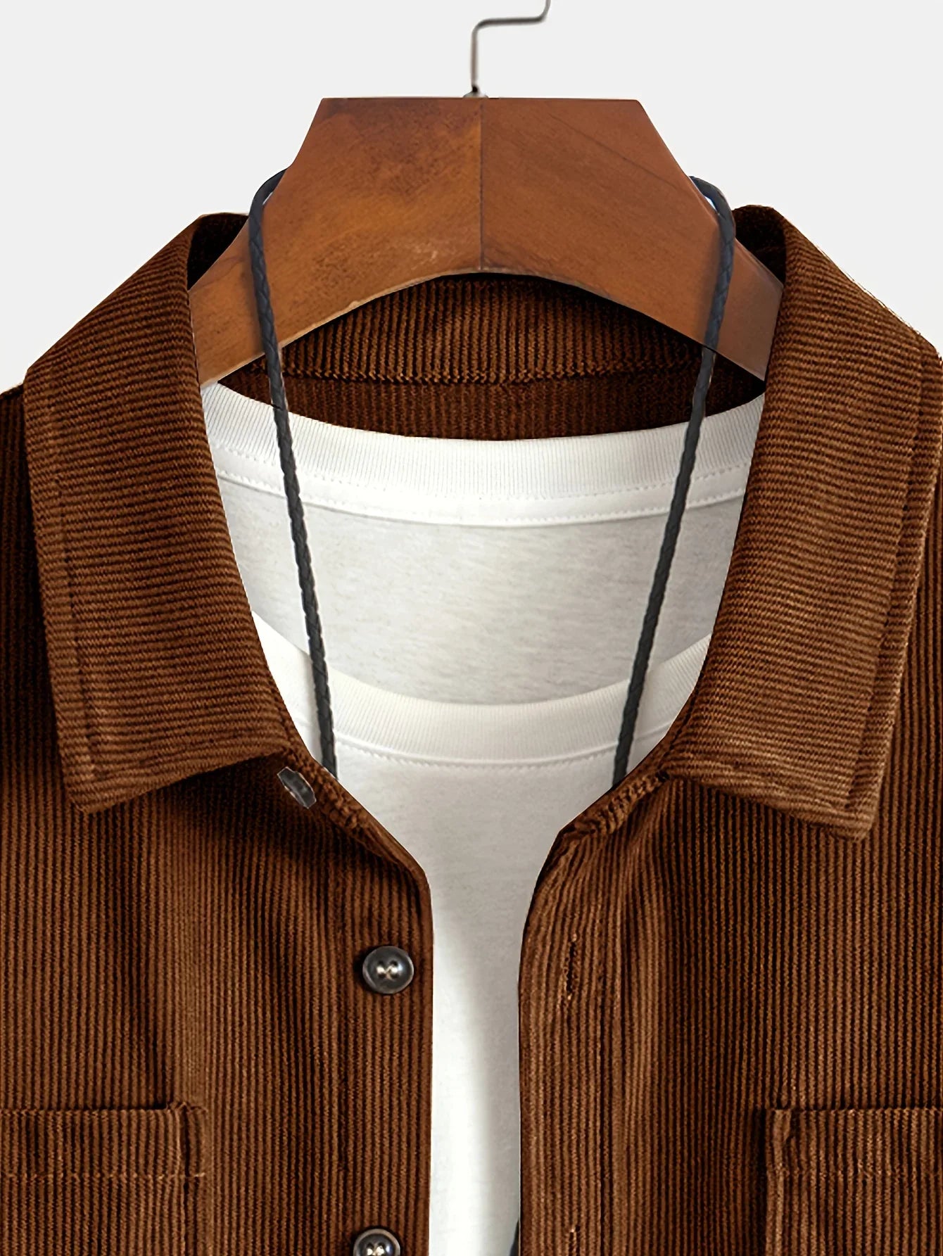 Men'S Corduroy Casual Shirt Jacket - Classic Collar, Button-Up Long Sleeve with Double Chest Pockets, Light Blue, Perfect for Spring & Fall, Everyday Fashion, Street Style, and Office Wear