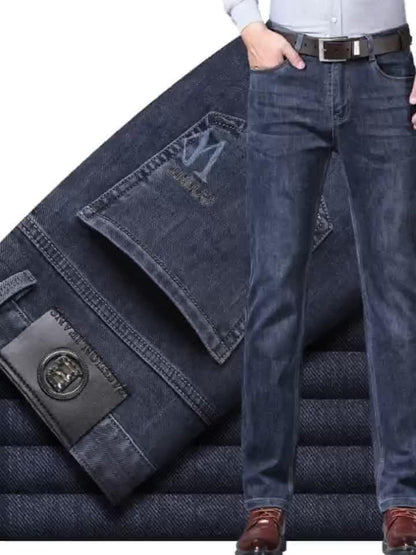 Premium Men's Jeans 2025 Trendy Slim Fit Straight-Leg Denim Pants for Autumn/Winter, Thick Casual Trousers for All Seasons