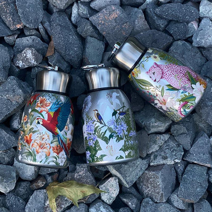 1pc Stainless Steel Vacuum Insulated Tumbler with Bird/Parrot/Leopard Pattern, 10oz Leak-Proof Travel Mug, Glossy Finish, Portable Handle, Artistic Drinkware, Perfect for Outdoor, Gym, Office, Ideal Holiday Gift for Christmas