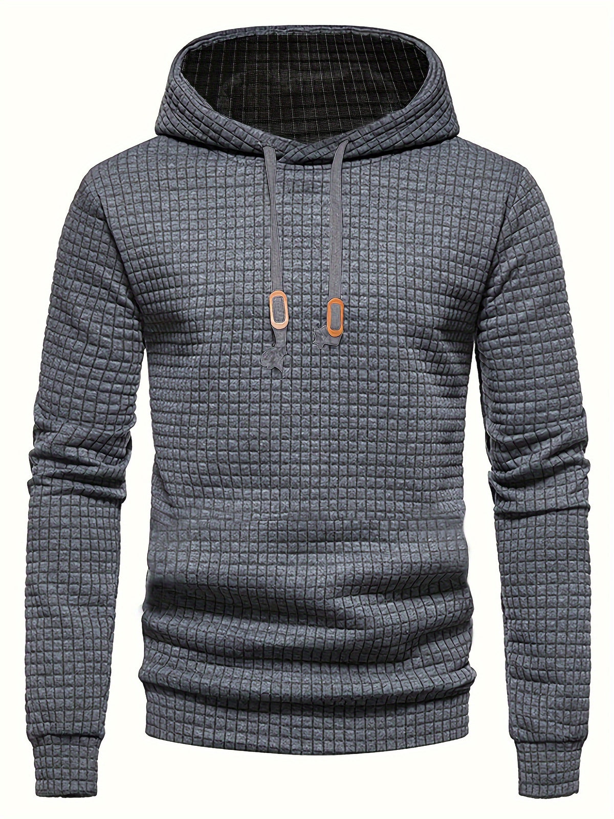 Waffle Pattern Solid Hoodie, Cool Hoodies for Men, Men'S Casual Pullover Hooded Sweatshirt with Kangaroo Pocket Streetwear for Winter Fall, As Gifts