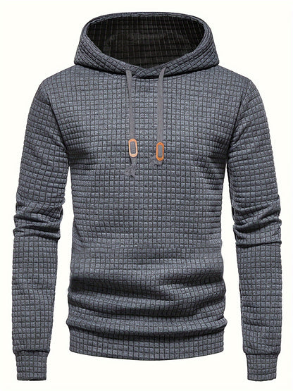 Waffle Pattern Solid Hoodie, Cool Hoodies for Men, Men'S Casual Pullover Hooded Sweatshirt with Kangaroo Pocket Streetwear for Winter Fall, As Gifts