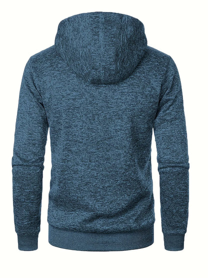 Men'S Hooded Zip-Up Sweater Jacket - Long Sleeve Thin Fleece-Lined Casual Outerwear with Front Pockets, Solid Black, Regular Fit for Fall & Winter, Autumn Winter Apparel | Hooded Sweater | Zippered Jacket, Knit, Men Hoodie Zi