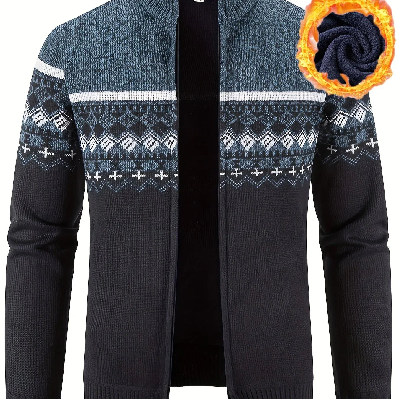 Men'S Thickened Winter Cardigan - Heavyweight Cold Weather Jacket with Stand Collar, Long Sleeve Coat for Formal & Everyday Outfits - Fall/Winter Outerwear in Navy