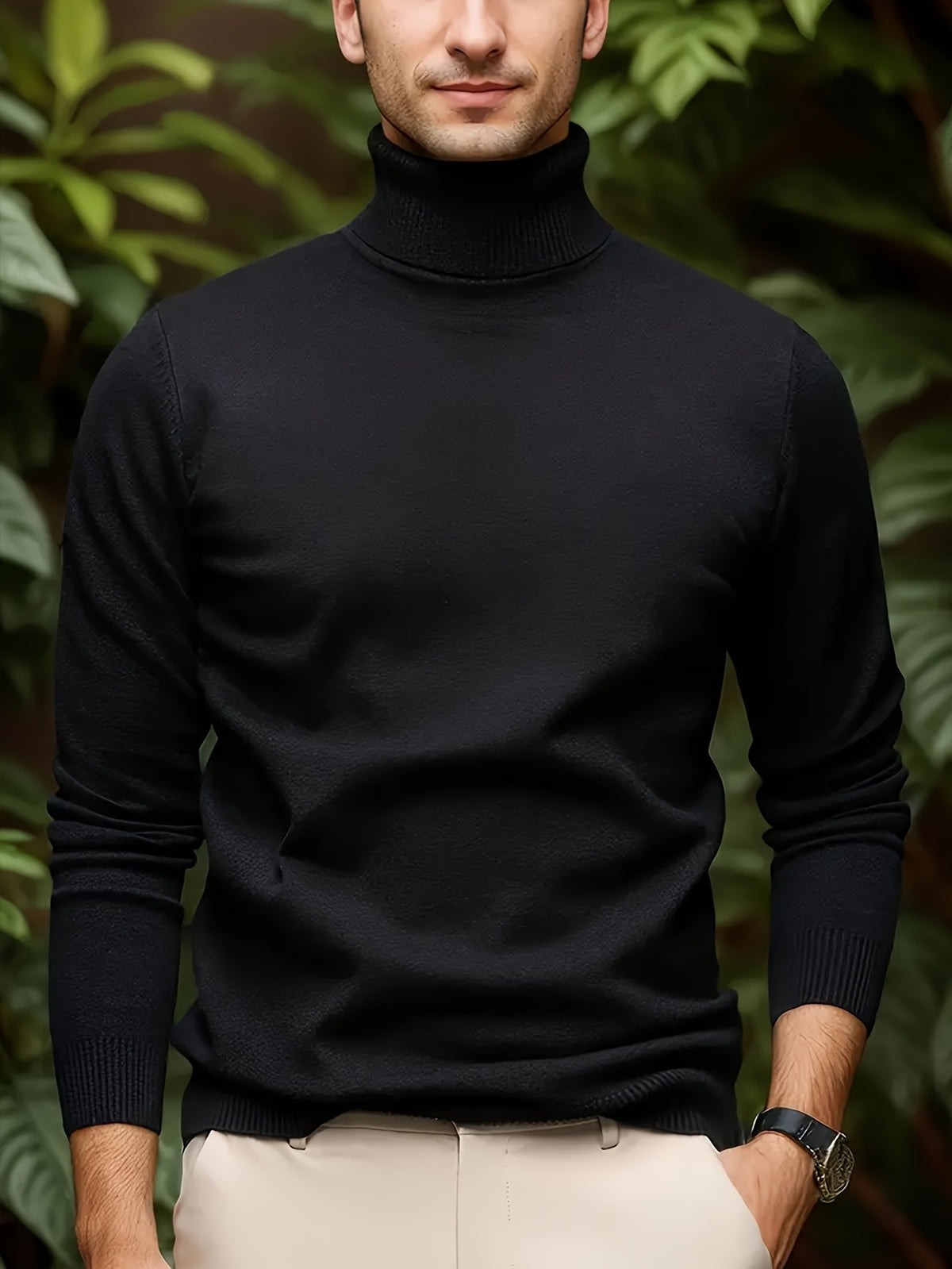 Cross-border New Autumn-Winter Men's Solid Color Turn- Collar Pullover Knit Sweater