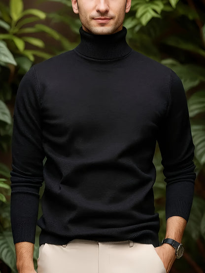 Cross-border New Autumn-Winter Men's Solid Color Turn- Collar Pullover Knit Sweater