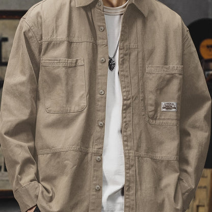 Men'S Cargo Shirt Spring Autumn Long Sleeve Top Vintage Workwear Style Multi-Pocket American Casual Top Outerwear, New Season - Khaki / NZ 36