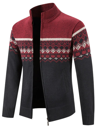 Men'S Thickened Winter Cardigan - Heavyweight Cold Weather Jacket with Stand Collar, Long Sleeve Coat for Formal & Everyday Outfits - Fall/Winter Outerwear in Navy