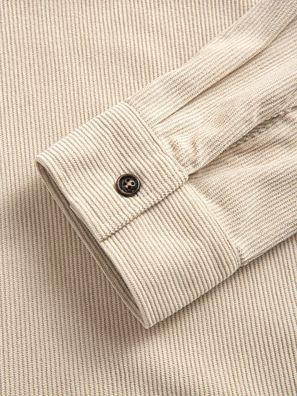 Men'S Corduroy Casual Shirt Jacket - Classic Collar, Button-Up Long Sleeve with Double Chest Pockets, Light Blue, Perfect for Spring & Fall, Everyday Fashion, Street Style, and Office Wear