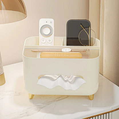1pc, Multifunctional Desk Organizer, Tissue Box, Remote Control And Miscellaneous Storage Box, Plastic Desktop Tissue Holder