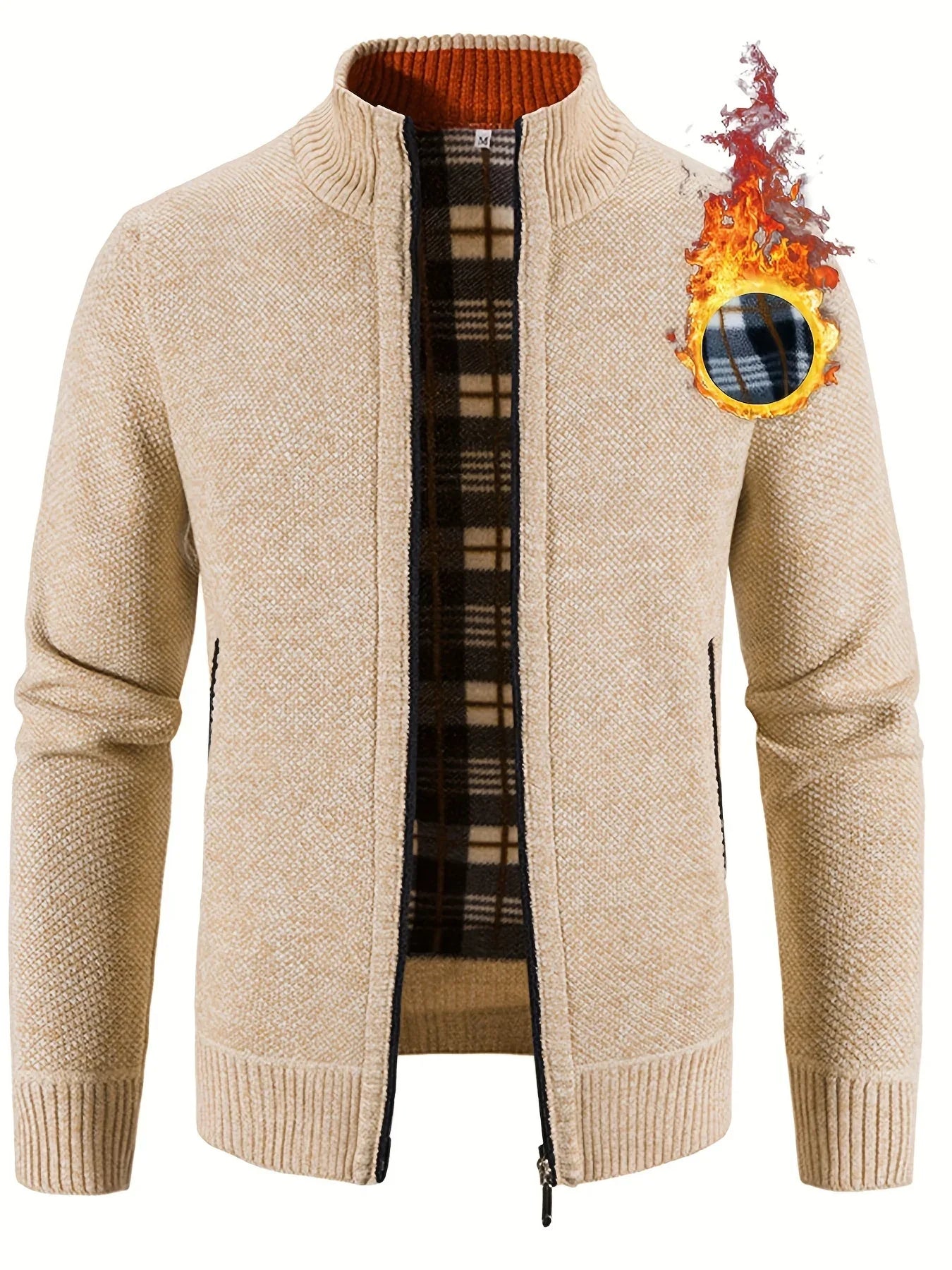 Men'S Knitted Cardigan Sweater | High Neck, Long Sleeve, Rib-Knit, All-Season, Casual Style