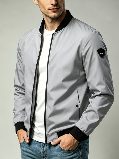 Men'S Autumn Herringbone Jacket Lightweight Windproof Casual Coat, Slim Fit Business Commute Top, Suitable for Travel, Walking, And Office Wear, Spring/Autumn Multi-Color Versatile Solid Color Windproof Outerwear, Ideal for Fitness, Running, Sports