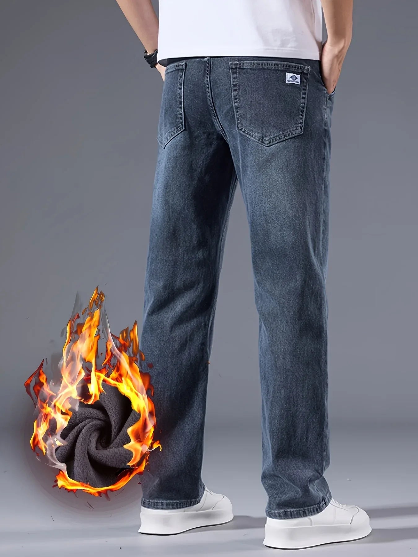 Winter New Arrival Fleece-Lined Thickened Minimalist Stretch blue trousers, long pants