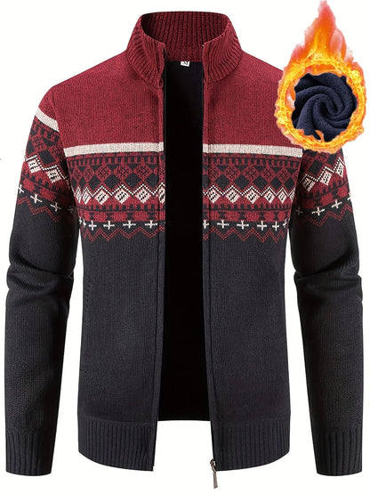 Men'S Thickened Winter Cardigan - Heavyweight Cold Weather Jacket with Stand Collar, Long Sleeve Coat for Formal & Everyday Outfits - Fall/Winter Outerwear in Navy