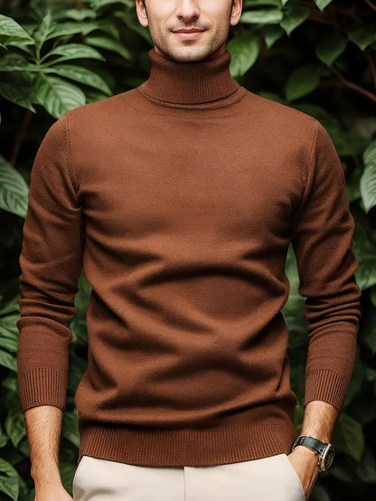 Cross-border New Autumn-Winter Men's Solid Color Turn- Collar Pullover Knit Sweater