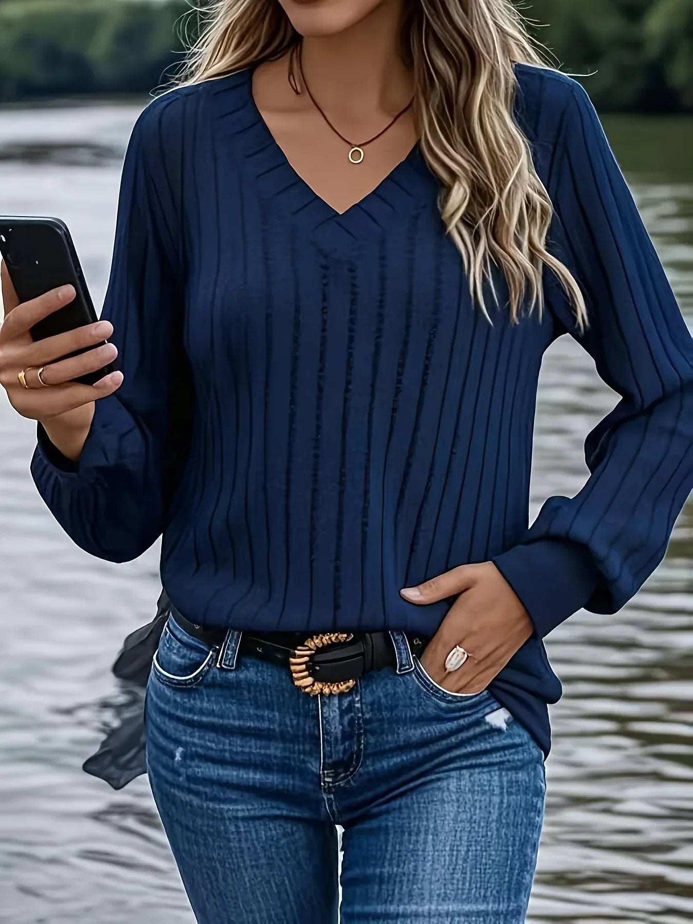 Women'S Cozy V-Neck Long Sleeve Sweater - Olive Green Ribbed, Loose Fit, Casual Style, Perfect for Fall/Winter, Casual Winter Wear|Vneck Sweater|Ribbed Texture