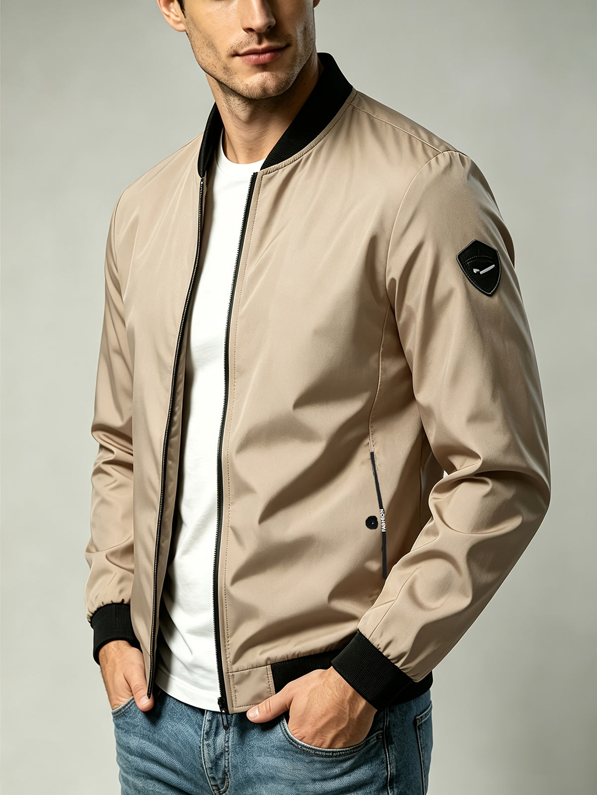 Men'S Autumn Herringbone Jacket Lightweight Windproof Casual Coat, Slim Fit Business Commute Top, Suitable for Travel, Walking, And Office Wear, Spring/Autumn Multi-Color Versatile Solid Color Windproof Outerwear, Ideal for Fitness, Running, Sports