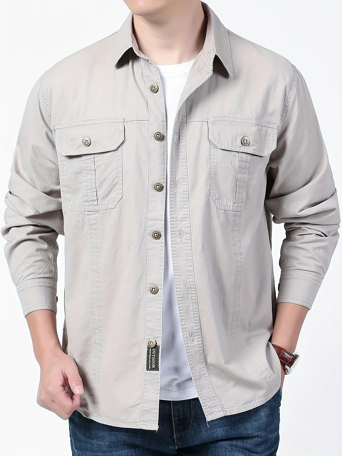 Men's Heavyweight Long Sleeve Shirt - Button-Up Formal & informal Shirt in, Classic Collar, Chest Pocket - Machine Washable Work, Outdoor, Everyday Shirt for Men - Spring/Fall Essential, Outdoor Casual Wear, Nonstretch Fabric