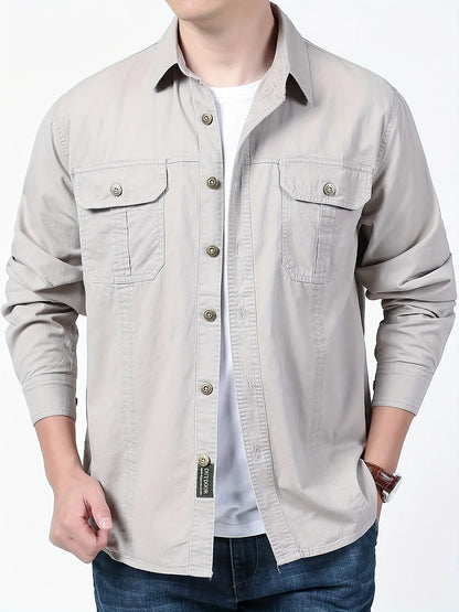 Men's Heavyweight Long Sleeve Shirt - Button-Up Formal & informal Shirt in, Classic Collar, Chest Pocket - Machine Washable Work, Outdoor, Everyday Shirt for Men - Spring/Fall Essential, Outdoor Casual Wear, Nonstretch Fabric