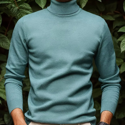 Cross-border New Autumn-Winter Men's Solid Color Turn- Collar Pullover Knit Sweater - Military Blue / NZ 36