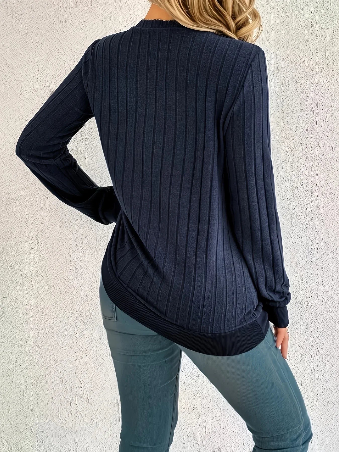 Women'S Cozy V-Neck Long Sleeve Sweater - Olive Green Ribbed, Loose Fit, Casual Style, Perfect for Fall/Winter, Casual Winter Wear|Vneck Sweater|Ribbed Texture