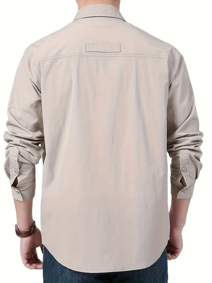 Spring And Autumn Casual Men's Long Sleeve Sunscreen Quick-drying Shirt With Multi-pockets For Outdoor Fishing