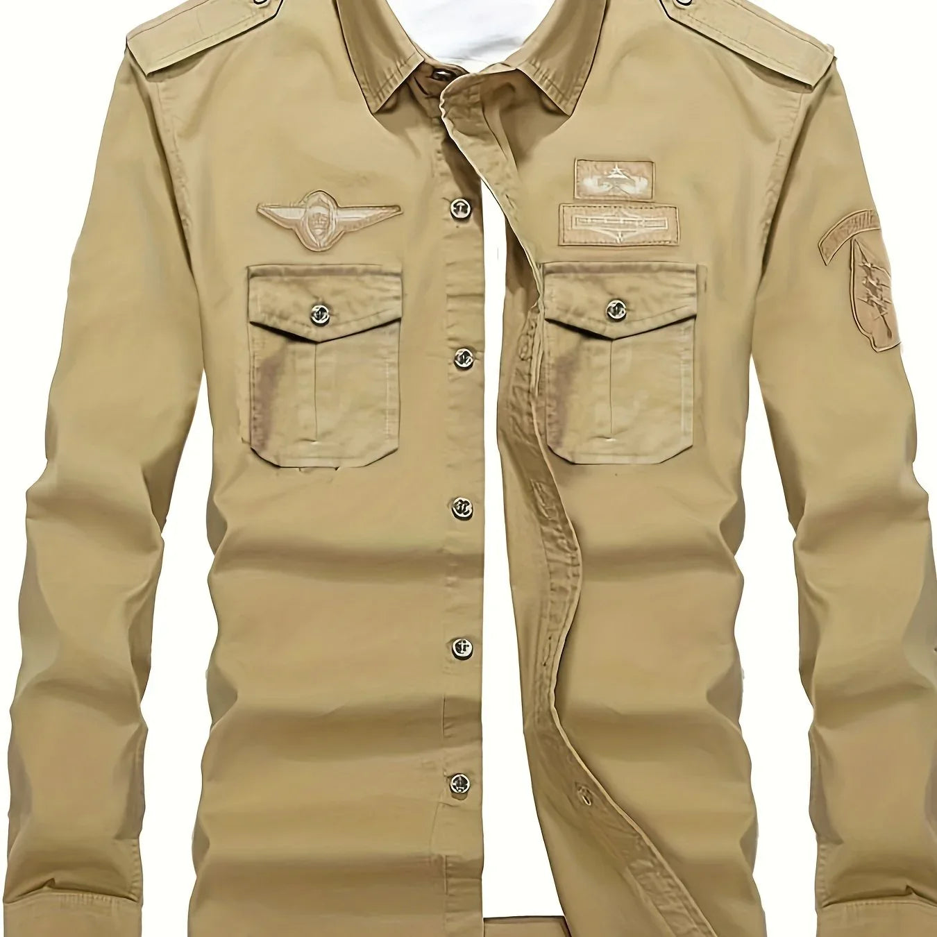 Autumn Long Sleeve Shirt for Men, Outdoor Plus Size Military Style Loose Fit Top, Pure Cotton High-Density Twill Casual Workwear Shirt, Thin Twill Long Sleeve Workwear