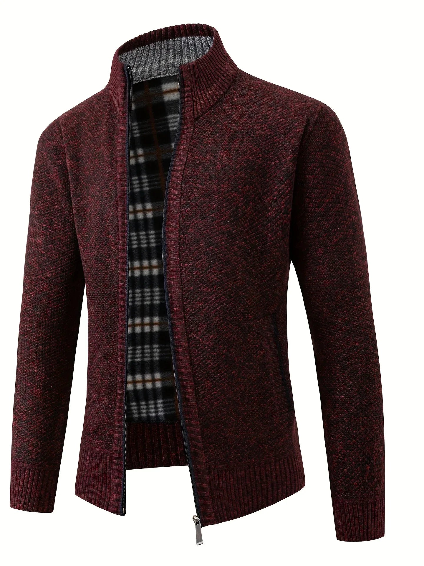 Men'S Knitted Cardigan Sweater | High Neck, Long Sleeve, Rib-Knit, All-Season, Casual Style
