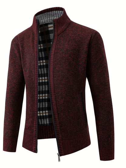 Men'S Knitted Cardigan Sweater | High Neck, Long Sleeve, Rib-Knit, All-Season, Casual Style