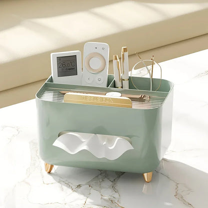 1pc, Multifunctional Desk Organizer, Tissue Box, Remote Control And Miscellaneous Storage Box, Plastic Desktop Tissue Holder