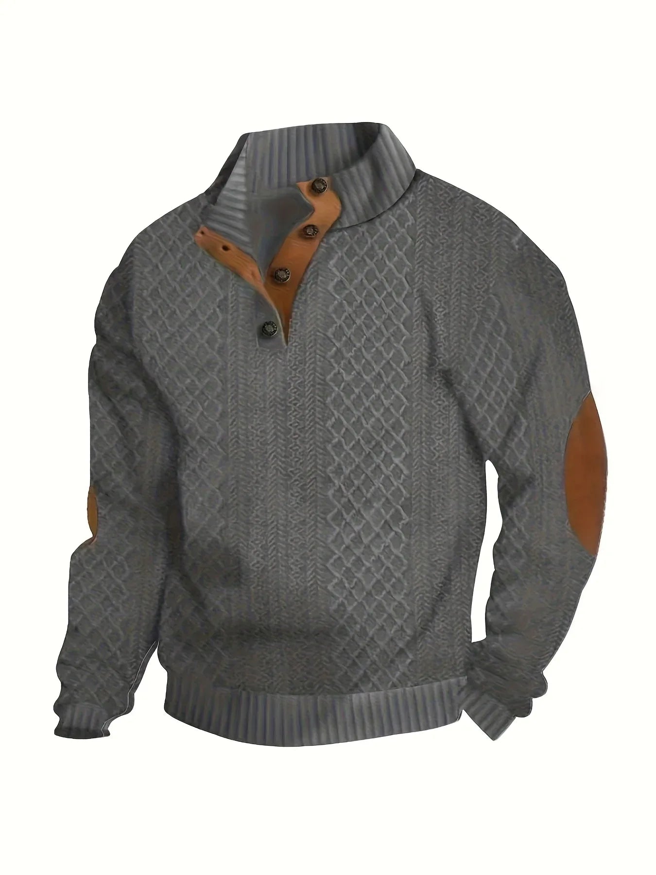 Men'S Autumn-Winter Christmas Stand Collar Jacquard Knit Sweater | Casual Style, 280g/m², High Collar, Button Details, Suitable for Outdoor Leisure and Holiday Gifts