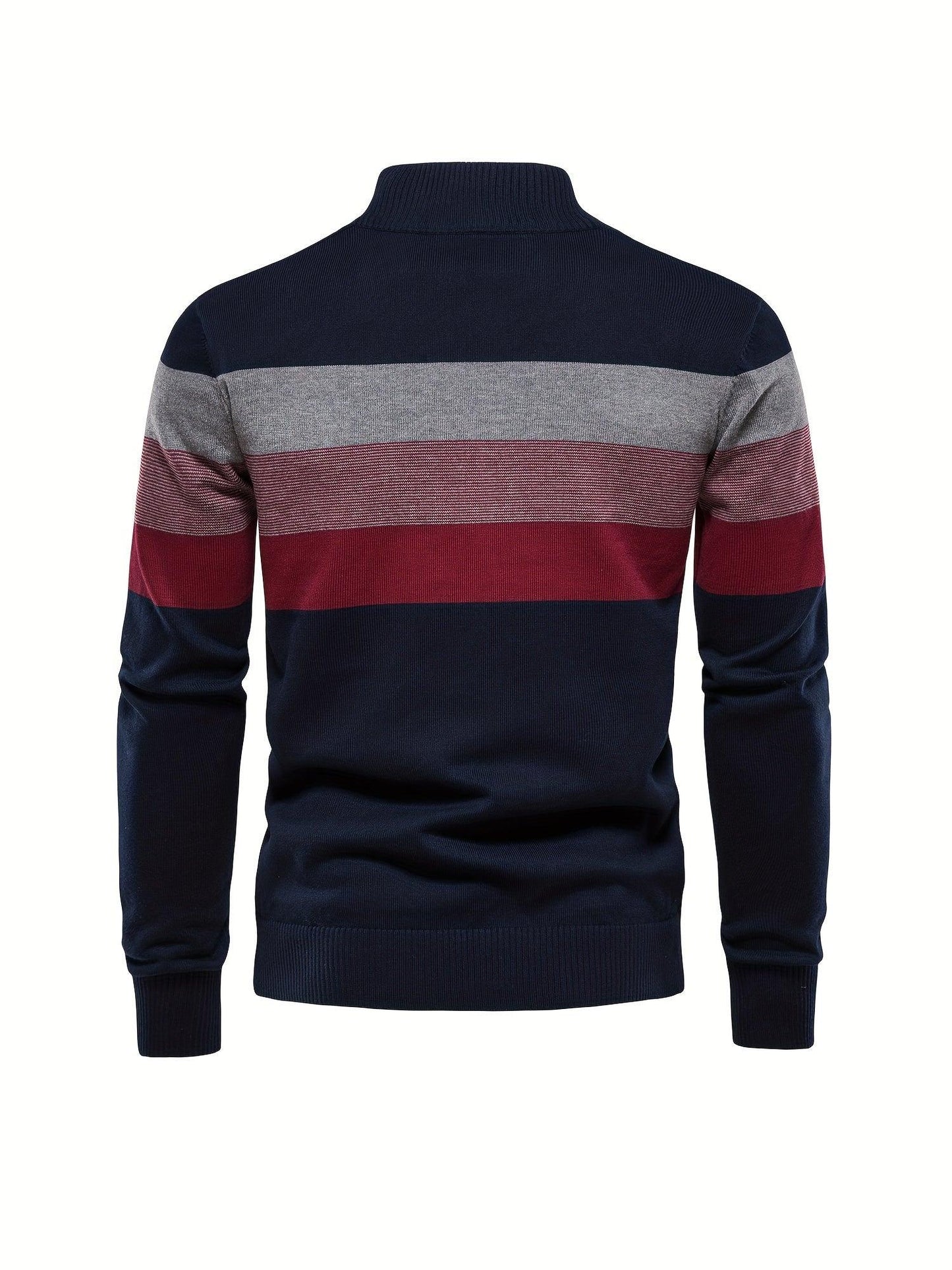 Men'S Thermal Stand Collar Sweater - Winter Knit Sweater with Zipper Closure, Black/Blue/Gray Horizontal Stripes, Regular Fit Pullover for Cold Weather, Formal & Everyday Outfits - Easy Care Sweater for Men, Sweater Zip Up, C