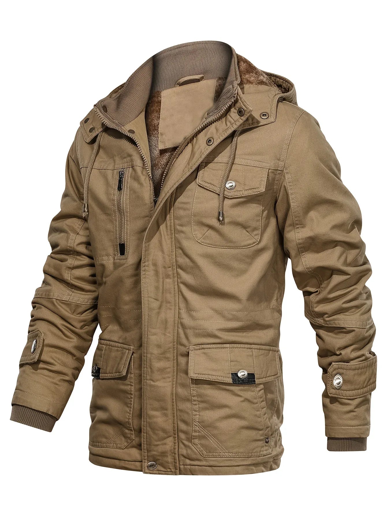Men'S Heavyweight Winter Jacket - Thermal Insulated Cold Weather Coat with Zipper Closure, Multiple Utility Pockets - Loose Fit Military-style Outerwear for Hiking, Travel, Everyday - Black (Non-Stretch Polyester Construction