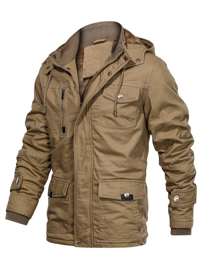 Men'S Heavyweight Winter Jacket - Thermal Insulated Cold Weather Coat with Zipper Closure, Multiple Utility Pockets - Loose Fit Military-style Outerwear for Hiking, Travel, Everyday - Black (Non-Stretch Polyester Construction