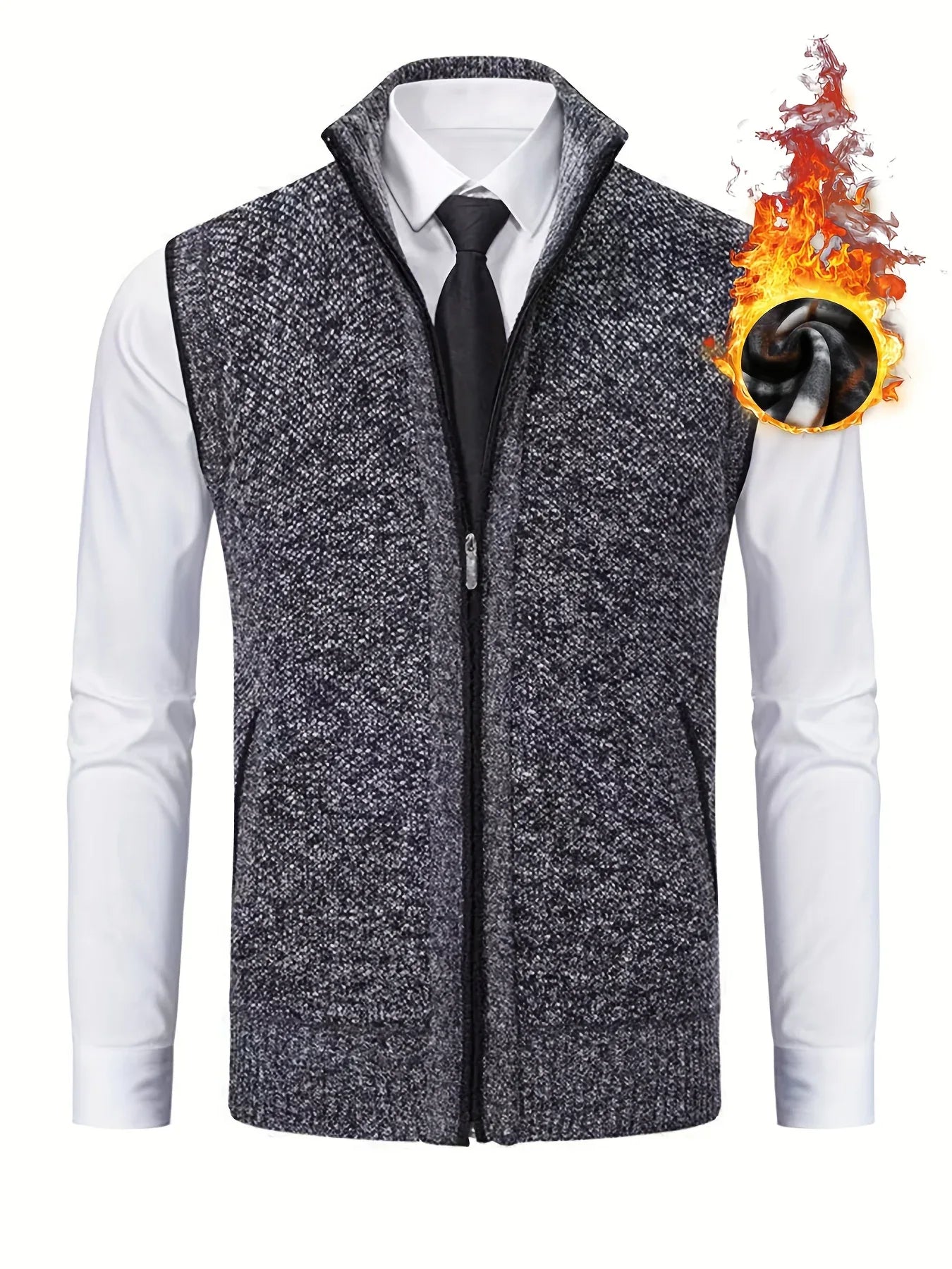 Men's Sleeveless Zip-Front Vest Jacket - Elegant Short-Sleeve Blazer with Collar & Real Pockets, Machine Washable Tailored Fit for Office, Semi-Formal & Casual Wear - Coat (No Belt Required)