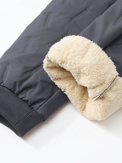 Men'S and Women'S Thickened Winter Jogger Pants with Plush Fleece Lining - Warm, Leak-Proof, Windproof, Adjustable Drawstring Waist, Zipper Pockets, Solid Color for Casual Home and Outdoor Use