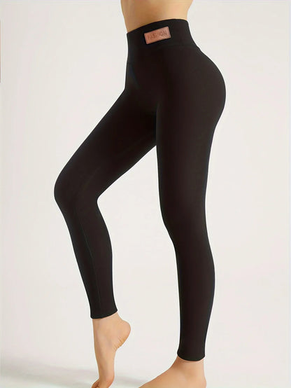 Women's High-Waisted Thickened Warm Yoga Leggings - Full-Length (7/8) Tummy Control Slim-Fit Pants with Elastic Waistband, All-Season Workout & Gym Pants for Pilates,, Casual Wear - Solid Color (Black/Dark Grey/Navy)