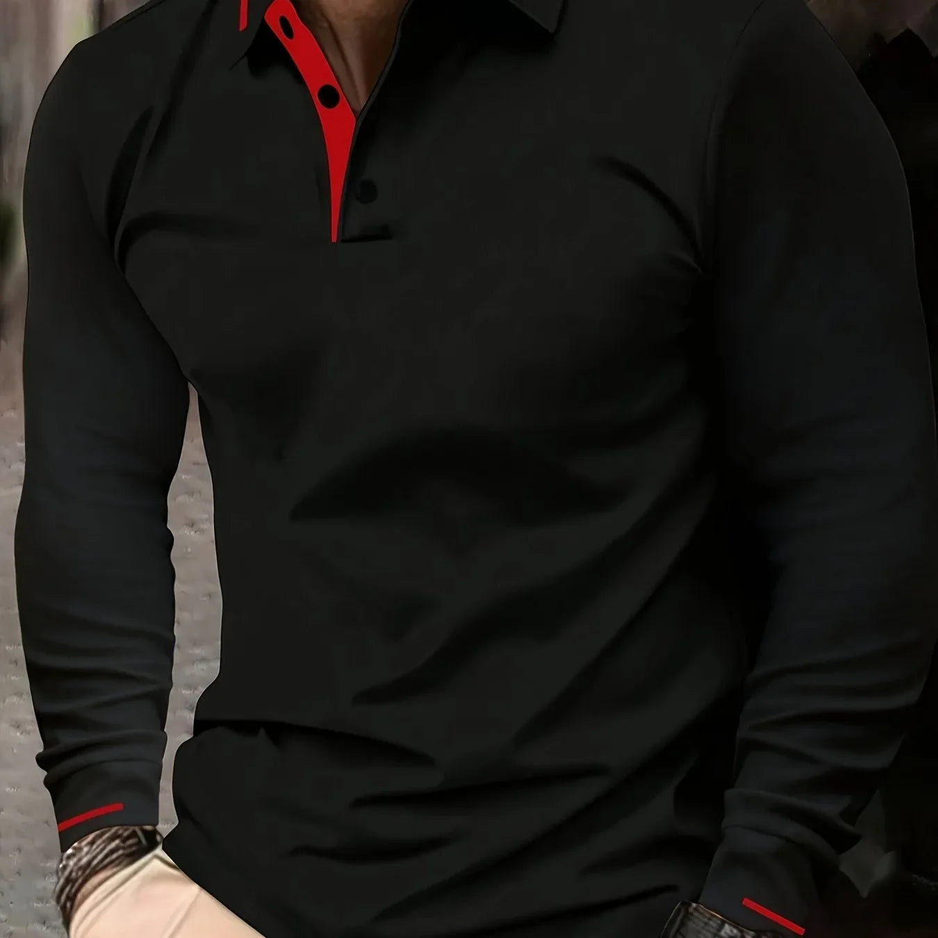 Ribbed Stretch Long Sleeve Polo