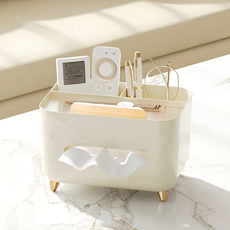 1pc, Multifunctional Desk Organizer, Tissue Box, Remote Control And Miscellaneous Storage Box, Plastic Desktop Tissue Holder