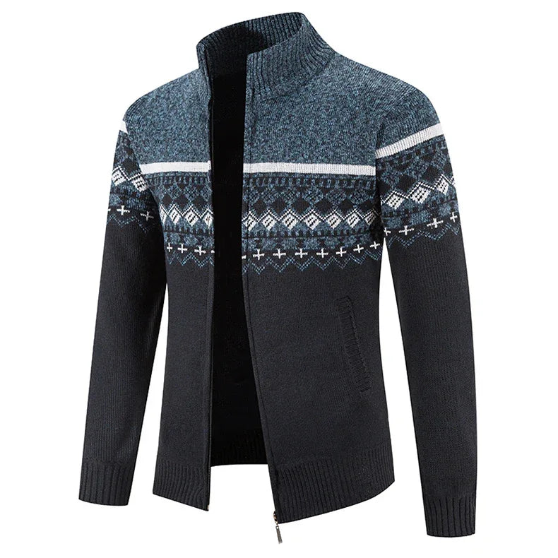 Men'S Thickened Winter Cardigan - Heavyweight Cold Weather Jacket with Stand Collar, Long Sleeve Coat for Formal & Everyday Outfits - Fall/Winter Outerwear in Navy