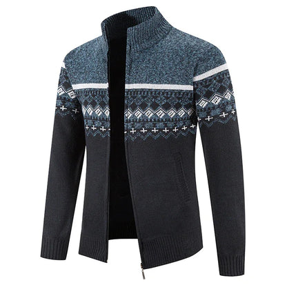 Men'S Thickened Winter Cardigan - Heavyweight Cold Weather Jacket with Stand Collar, Long Sleeve Coat for Formal & Everyday Outfits - Fall/Winter Outerwear in Navy