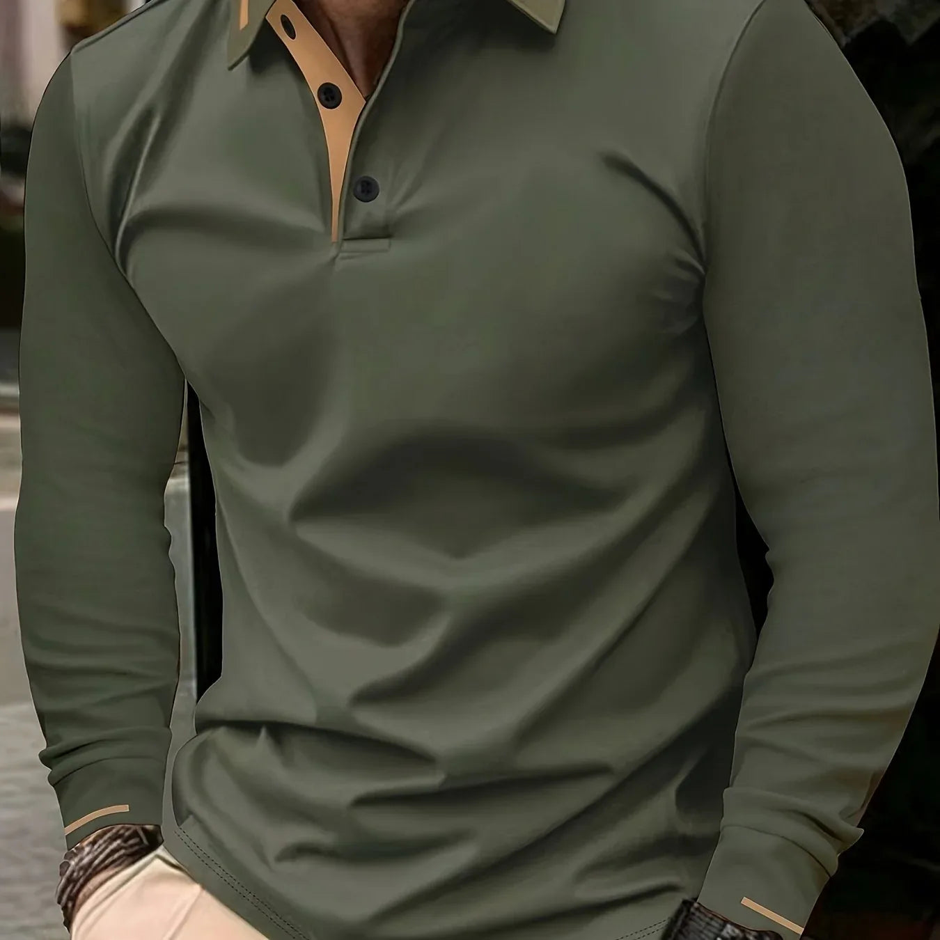 Ribbed Stretch Long Sleeve Polo