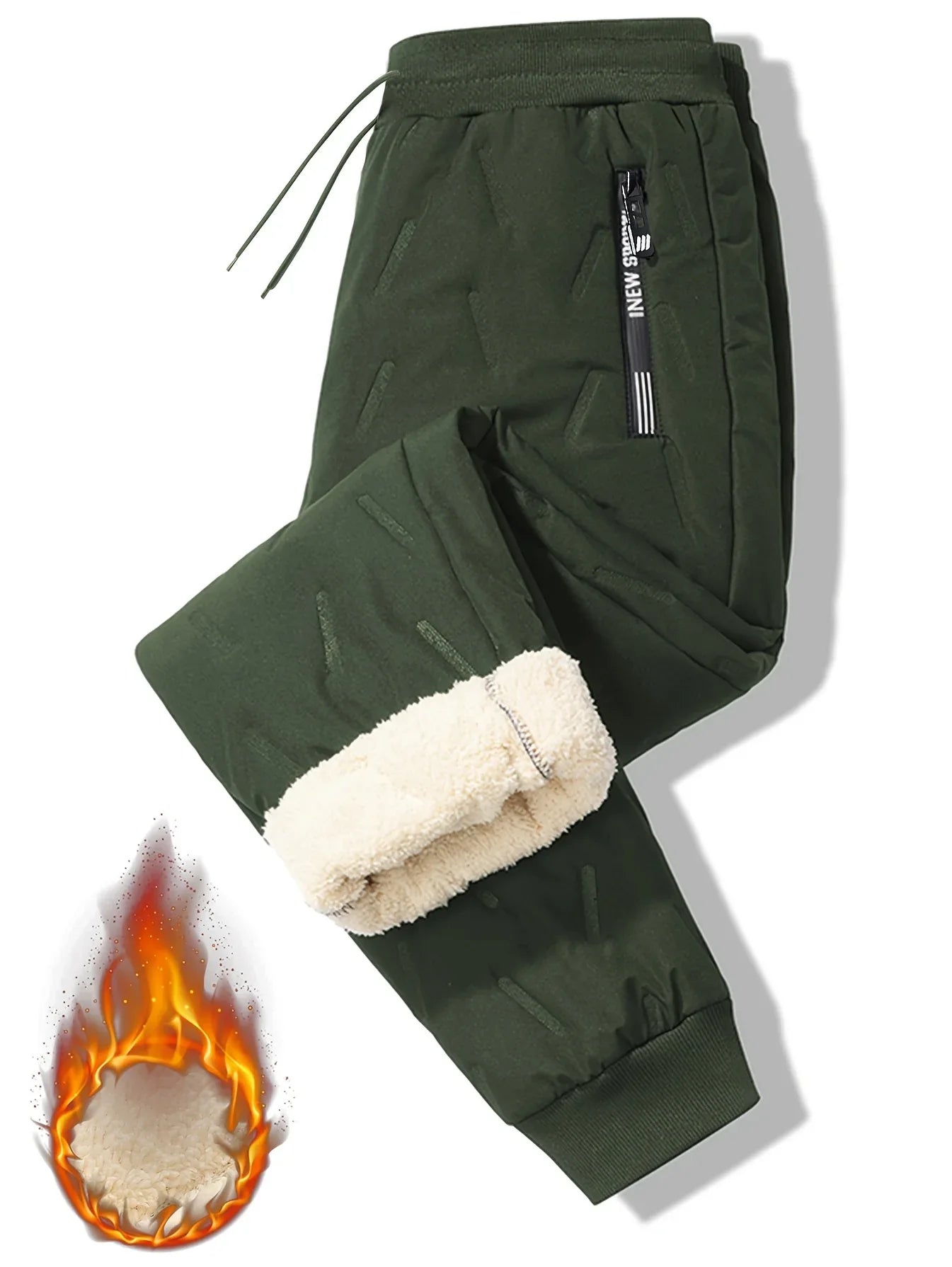 Men'S and Women'S Thickened Winter Jogger Pants with Plush Fleece Lining - Warm, Leak-Proof, Windproof, Adjustable Drawstring Waist, Zipper Pockets, Solid Color for Casual Home and Outdoor Use