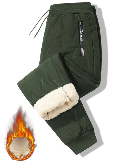 Men'S and Women'S Thickened Winter Jogger Pants with Plush Fleece Lining - Warm, Leak-Proof, Windproof, Adjustable Drawstring Waist, Zipper Pockets, Solid Color for Casual Home and Outdoor Use