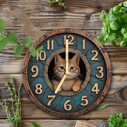 Adorable Silent Cat Wall Clock Wood Design for Home Decor - Montero Milan