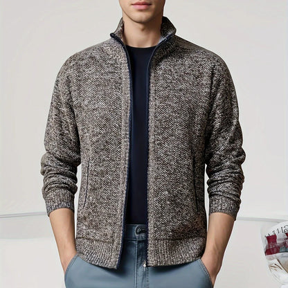 Men'S Knitted Cardigan Sweater | High Neck, Long Sleeve, Rib-Knit, All-Season, Casual Style