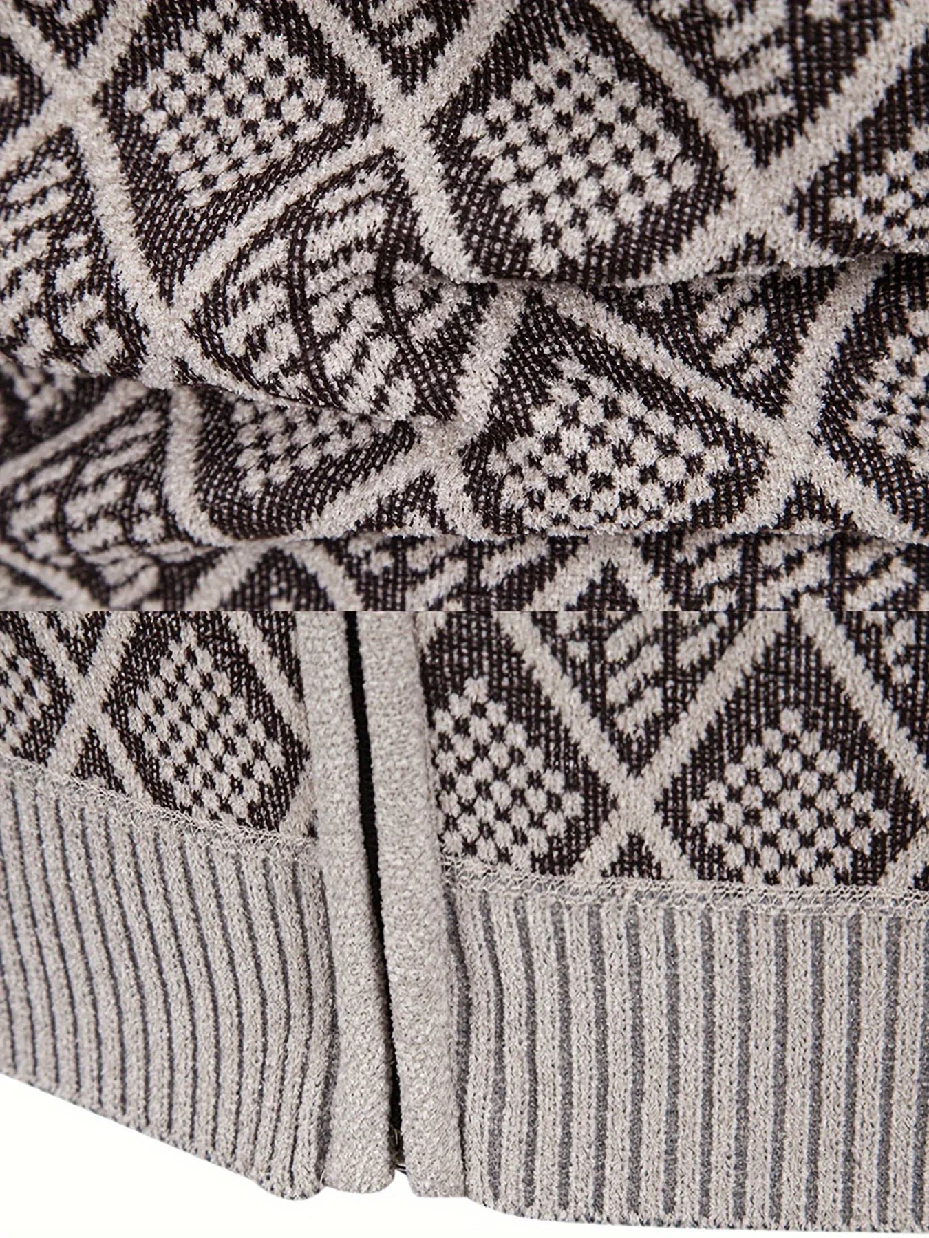 Men's Knitted Sweater Korean Style Autumn and Winter Trendy Casual Stand Collar Cardigan Jacket for Men, Comfortable and Versatile Rhombus Pattern