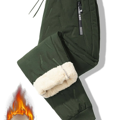 Men'S and Women'S Thickened Winter Jogger Pants with Plush Fleece Lining - Warm, Leak-Proof, Windproof, Adjustable Drawstring Waist, Zipper Pockets, Solid Color for Casual Home and Outdoor Use