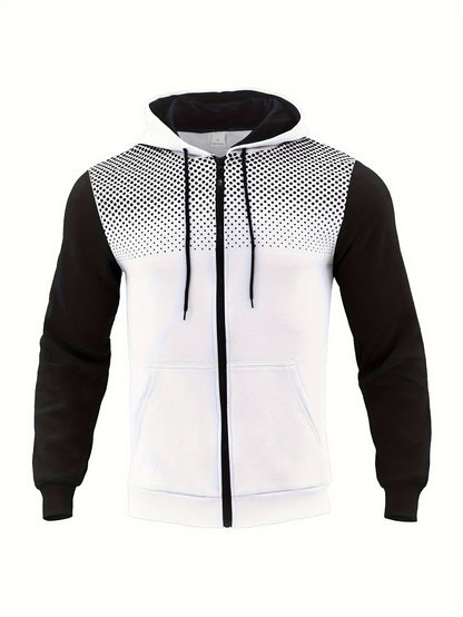 Autumn Winter New Hooded Sweatshirt Fleece Warm Thick Men'S Sports Fitness Outerwear Zipper Hooded Jacket Polka Dot Print Design